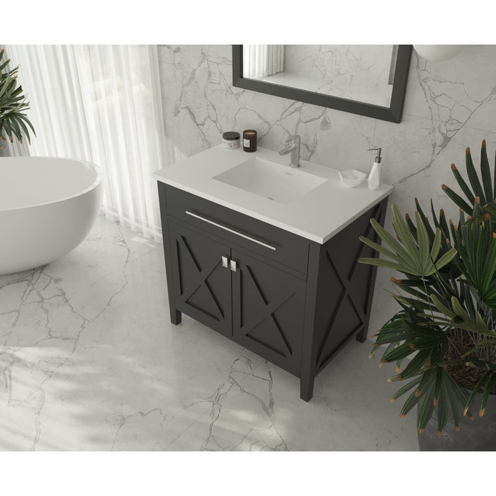 Wimbledon 36" Espresso Bathroom Vanity with Matte White VIVA Stone Solid Surface Countertop