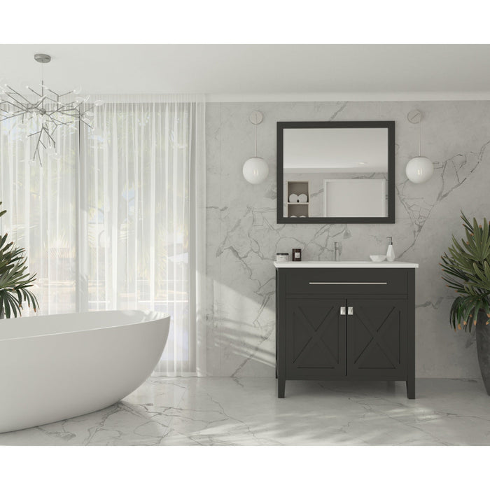Wimbledon 36" Espresso Bathroom Vanity with Matte White VIVA Stone Solid Surface Countertop