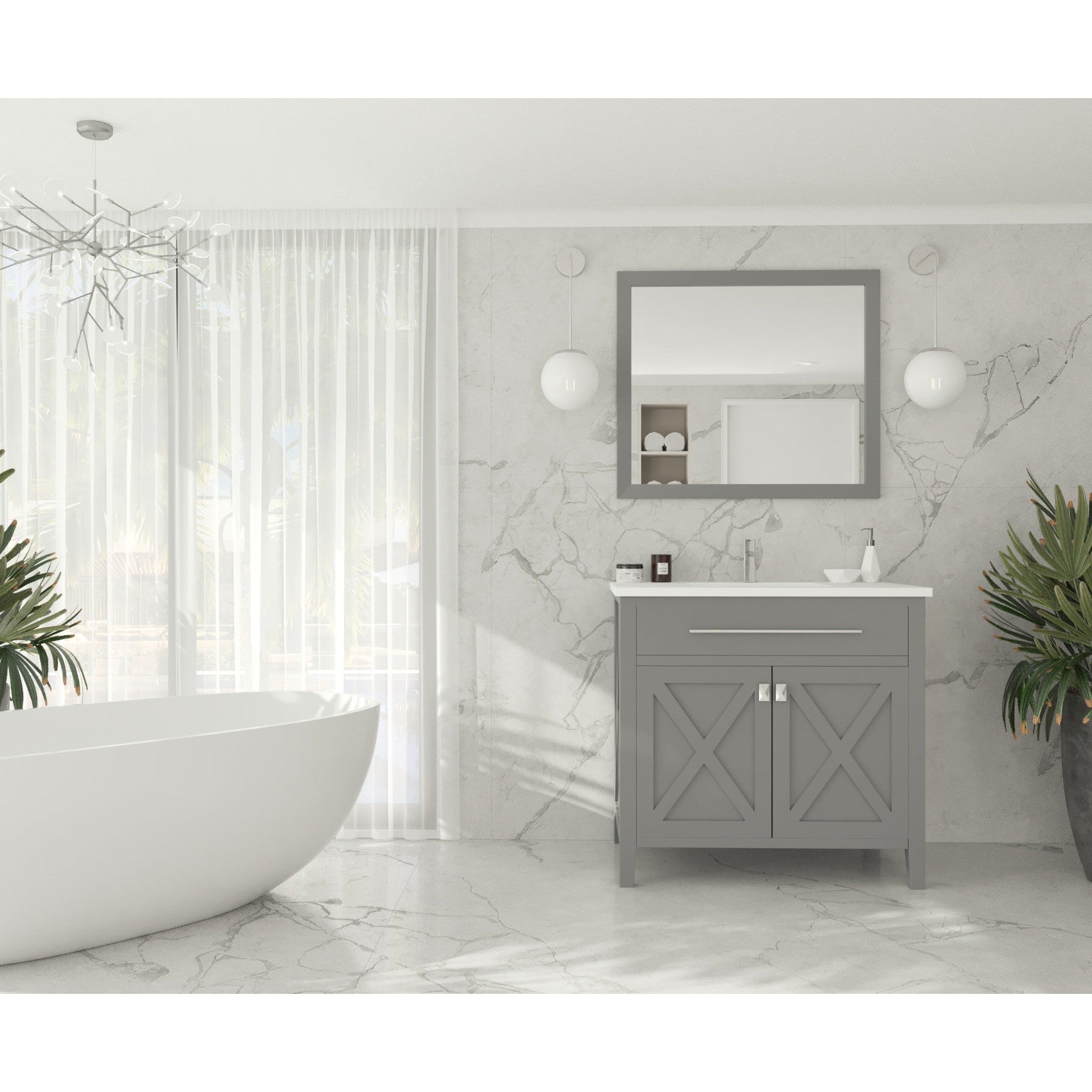 Wimbledon 36" Grey Bathroom Vanity with Matte White VIVA Stone Solid Surface Countertop