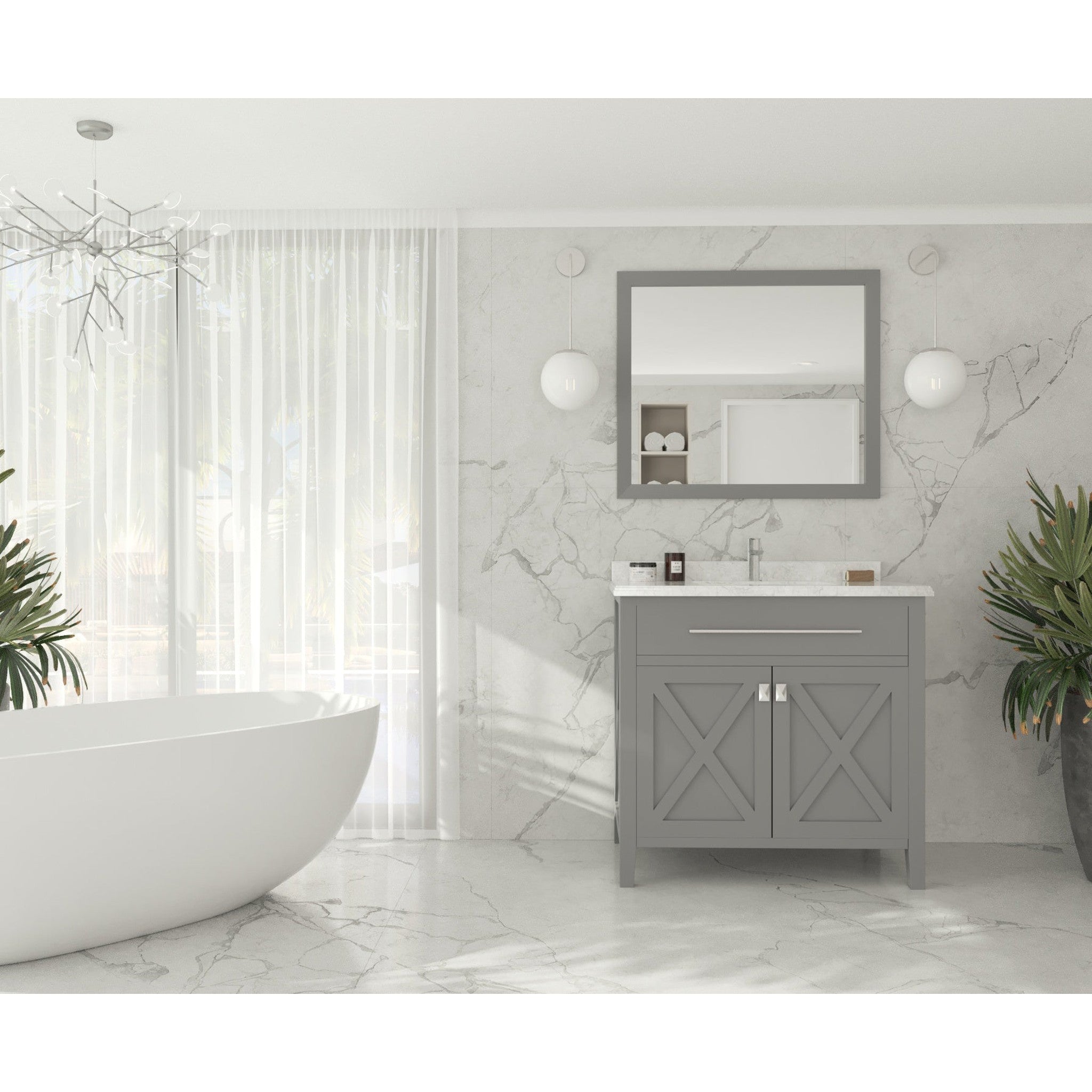 Wimbledon 36" Grey Bathroom Vanity with White Carrara Marble Countertop