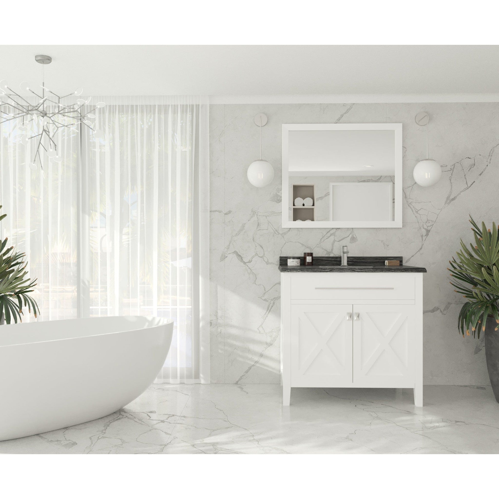 Wimbledon 36" White Bathroom Vanity with Black Wood Marble Countertop