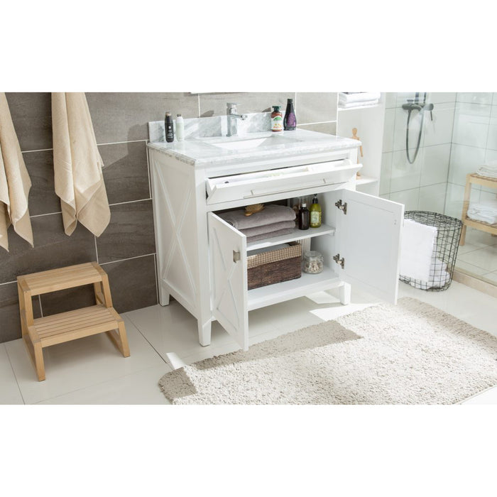 Wimbledon 36" White Bathroom Vanity with Black Wood Marble Countertop