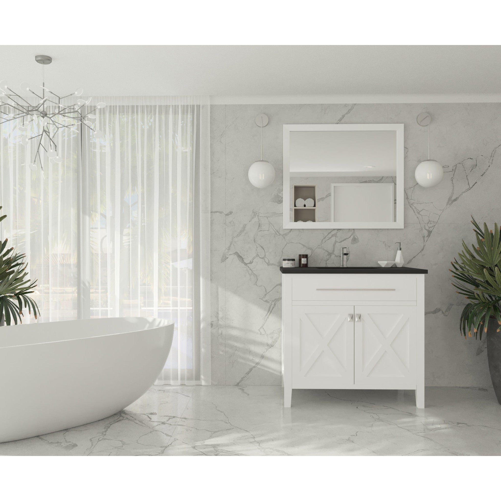Wimbledon 36" White Bathroom Vanity with Matte Black VIVA Stone Solid Surface Countertop