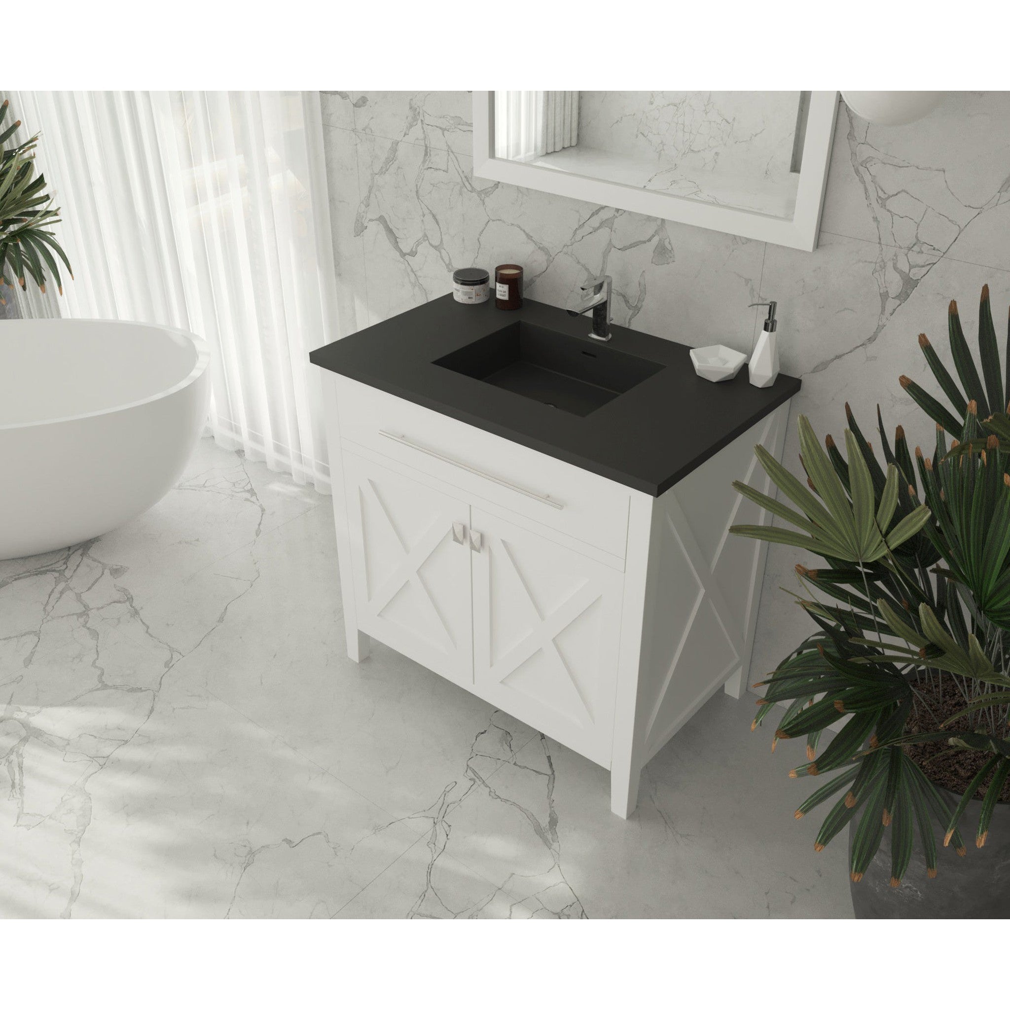 Wimbledon 36" White Bathroom Vanity with Matte Black VIVA Stone Solid Surface Countertop
