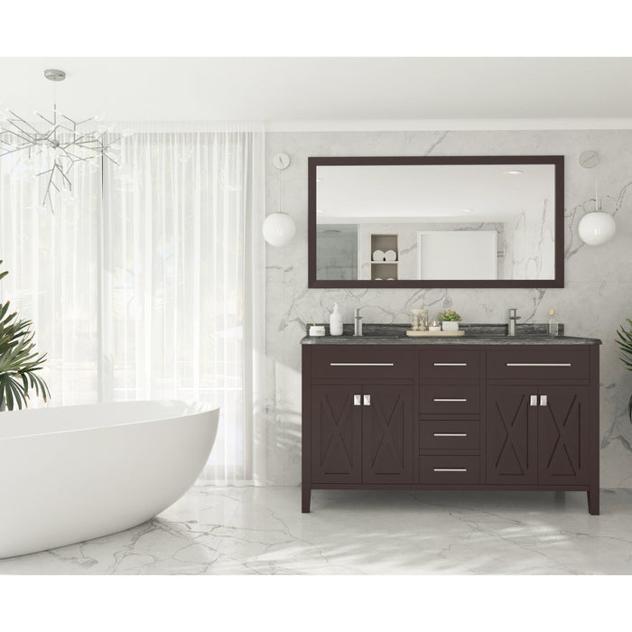 Wimbledon 60" Brown Double Sink Bathroom Vanity with Black Wood Marble Countertop