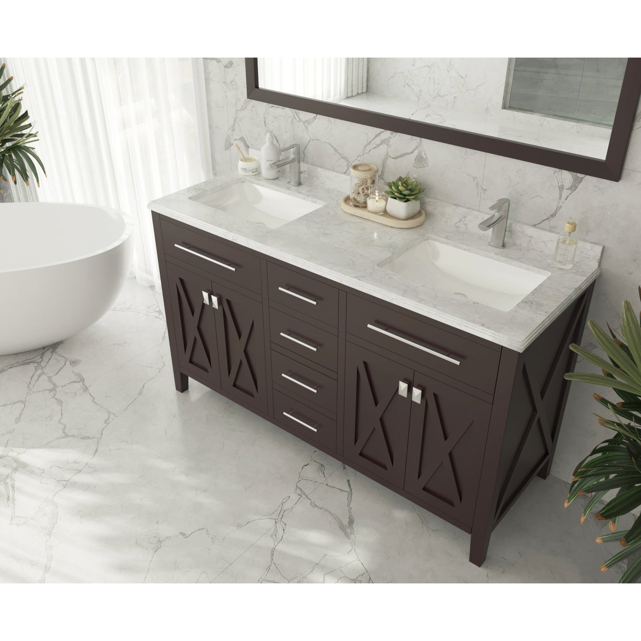 Wimbledon 60" Brown Double Sink Bathroom Vanity Cabinet