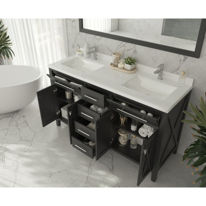 Wimbledon 60" Espresso Double Sink Bathroom Vanity with Black Wood Marble Countertop