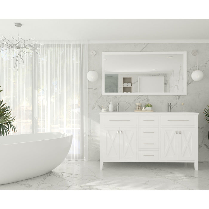 Wimbledon 60" White Double Sink Bathroom Vanity with Matte White VIVA Stone Solid Surface Countertop