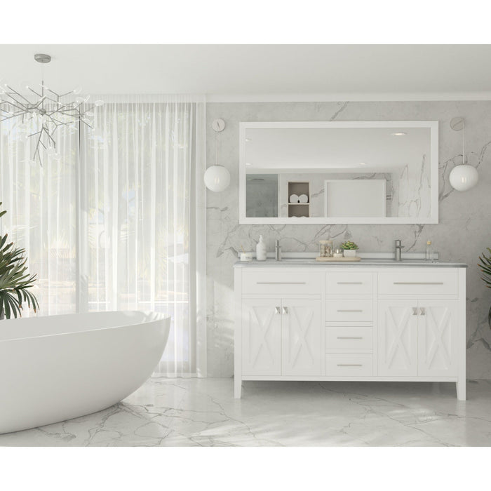 Wimbledon 60" White Double Sink Bathroom Vanity with White Stripes Marble Countertop