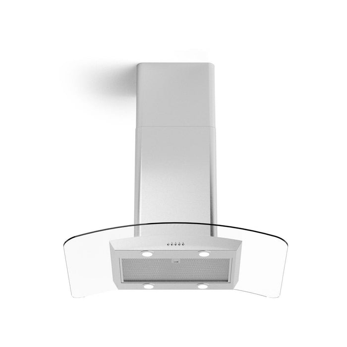 Cortivo Island Mount Glass Canopy Range Hood with 560 CFM LED Lighting Mesh Filters in Stainless Steel