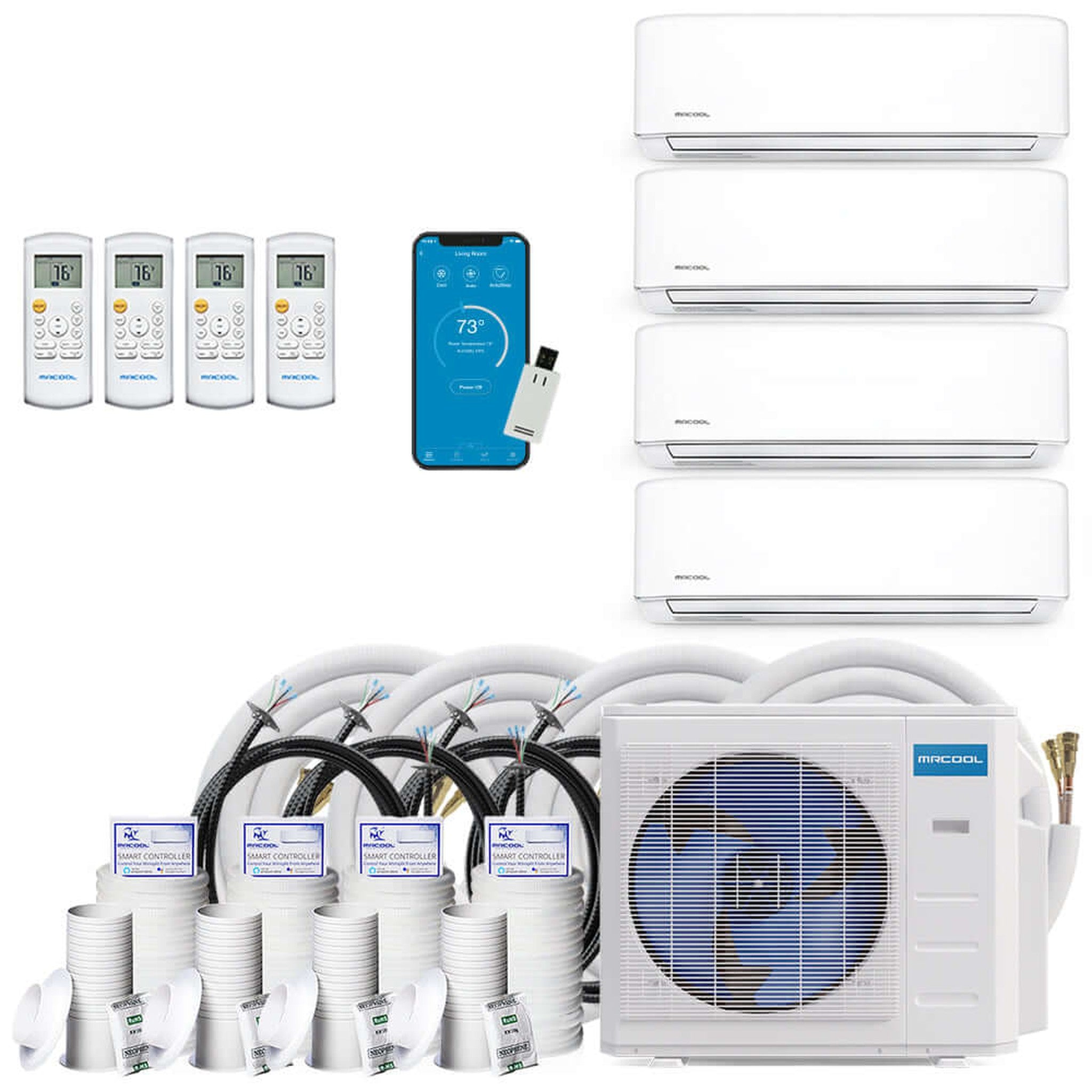 MRCOOL DIY 4th Gen 48K BTU 4-Zone Condenser with 9K+9K+9K+18K and 2 x 16ft,1 x 25ft, and 1 x 50ft linesets Bundle