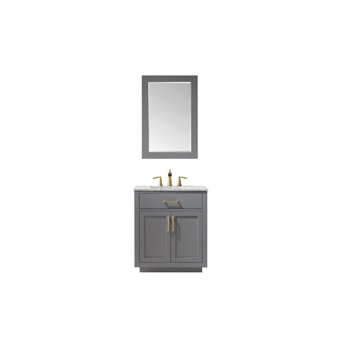 Ivy 30" Single Bathroom Vanity Set in Gray and Carrara White Marble Countertop with Mirror