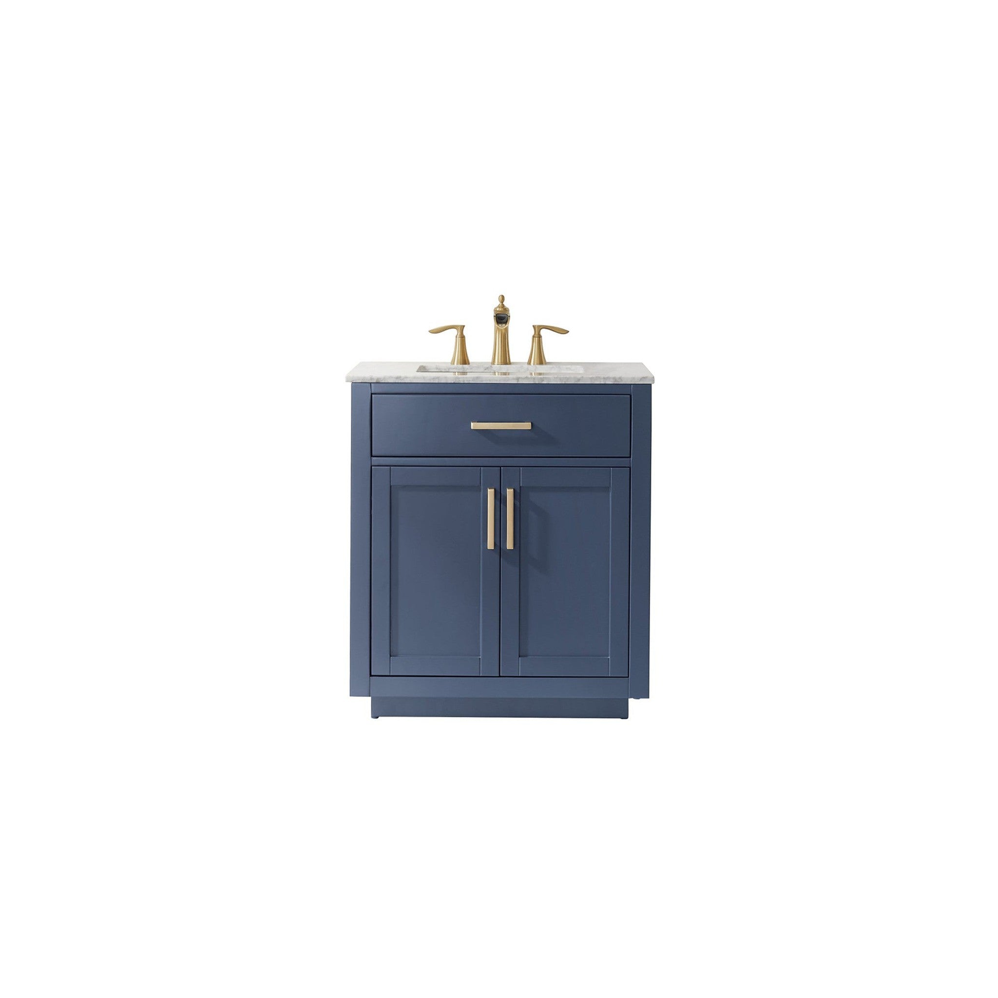 Ivy 30" Single Bathroom Vanity Set in Royal Blue and Carrara White Marble Countertop without Mirror
