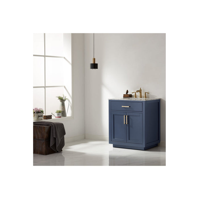Ivy 30" Single Bathroom Vanity Set in Royal Blue and Carrara White Marble Countertop without Mirror