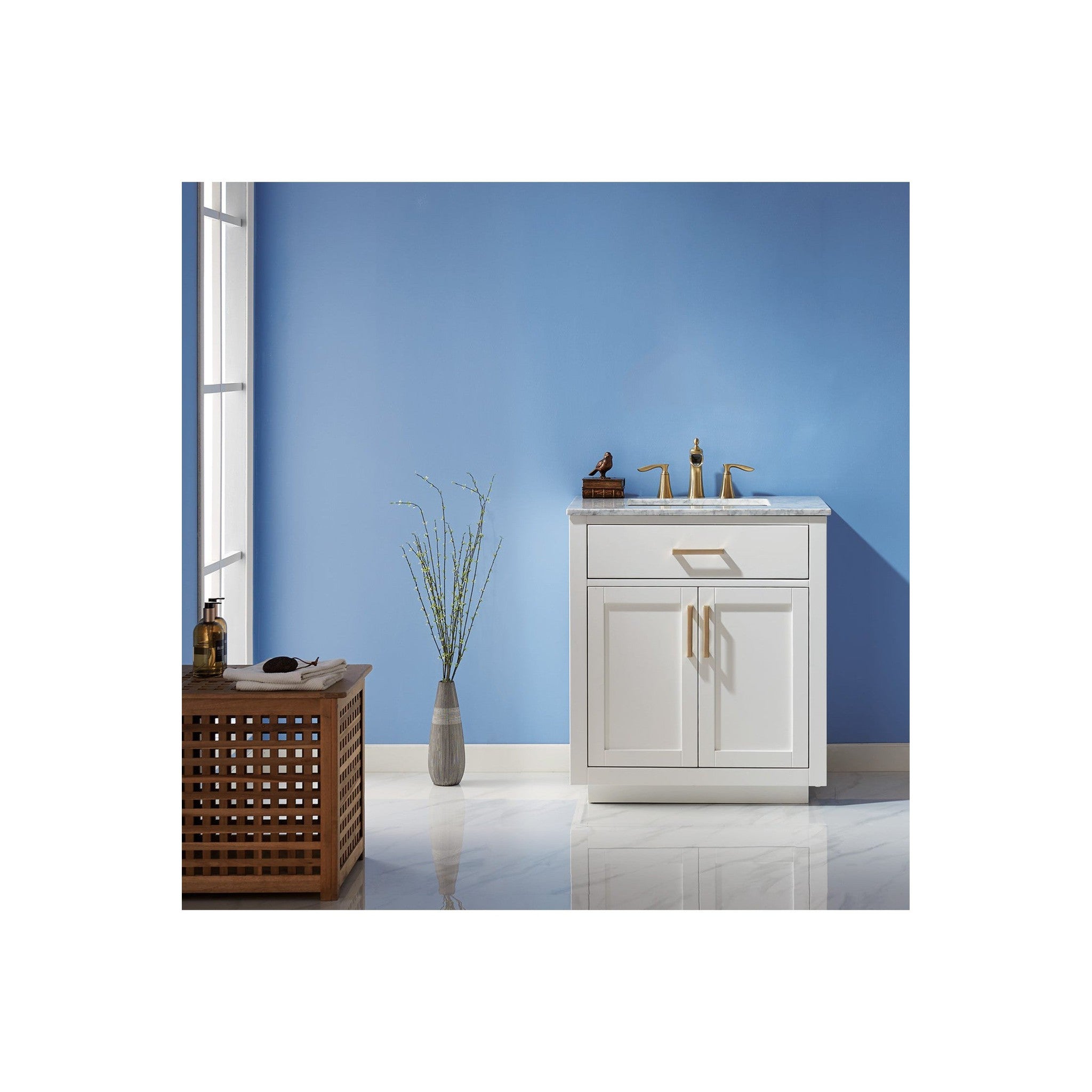 Ivy 30" Single Bathroom Vanity Set in White and Carrara White Marble Countertop without Mirror