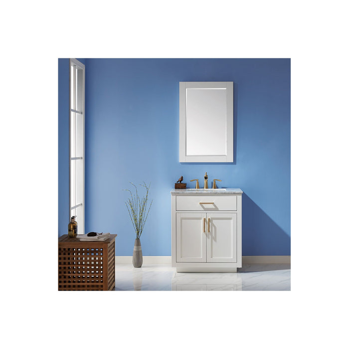 Ivy 30" Single Bathroom Vanity Set in White and Carrara White Marble Countertop with Mirror