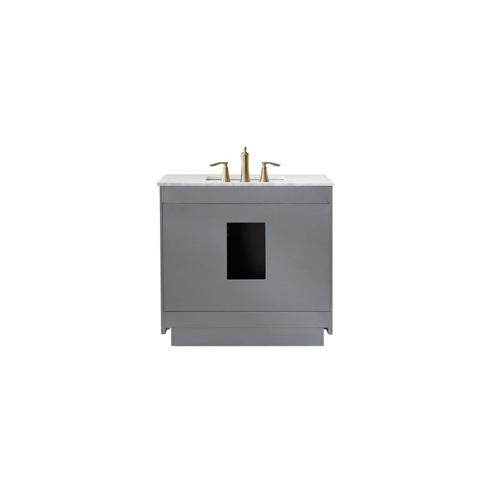 Ivy 36" Single Bathroom Vanity Set in Gray and Carrara White Marble Countertop without Mirror