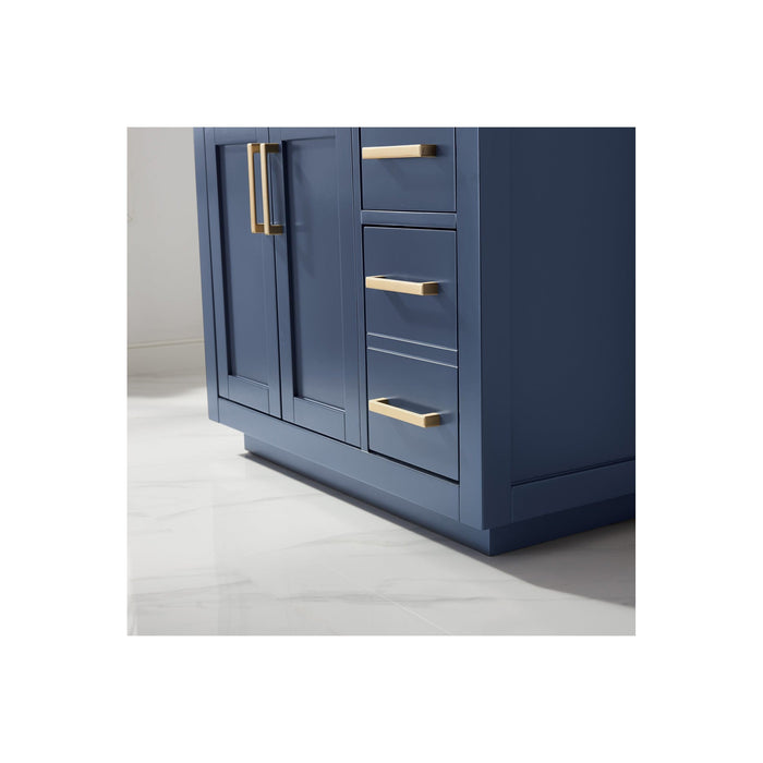 Ivy 36" Single Bathroom Vanity Set in Royal Blue and Carrara White Marble Countertop with Mirror