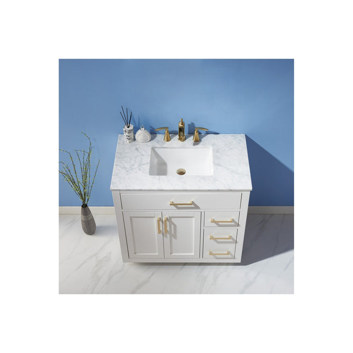 Ivy 36" Single Bathroom Vanity Set in White and Carrara White Marble Countertop without Mirror