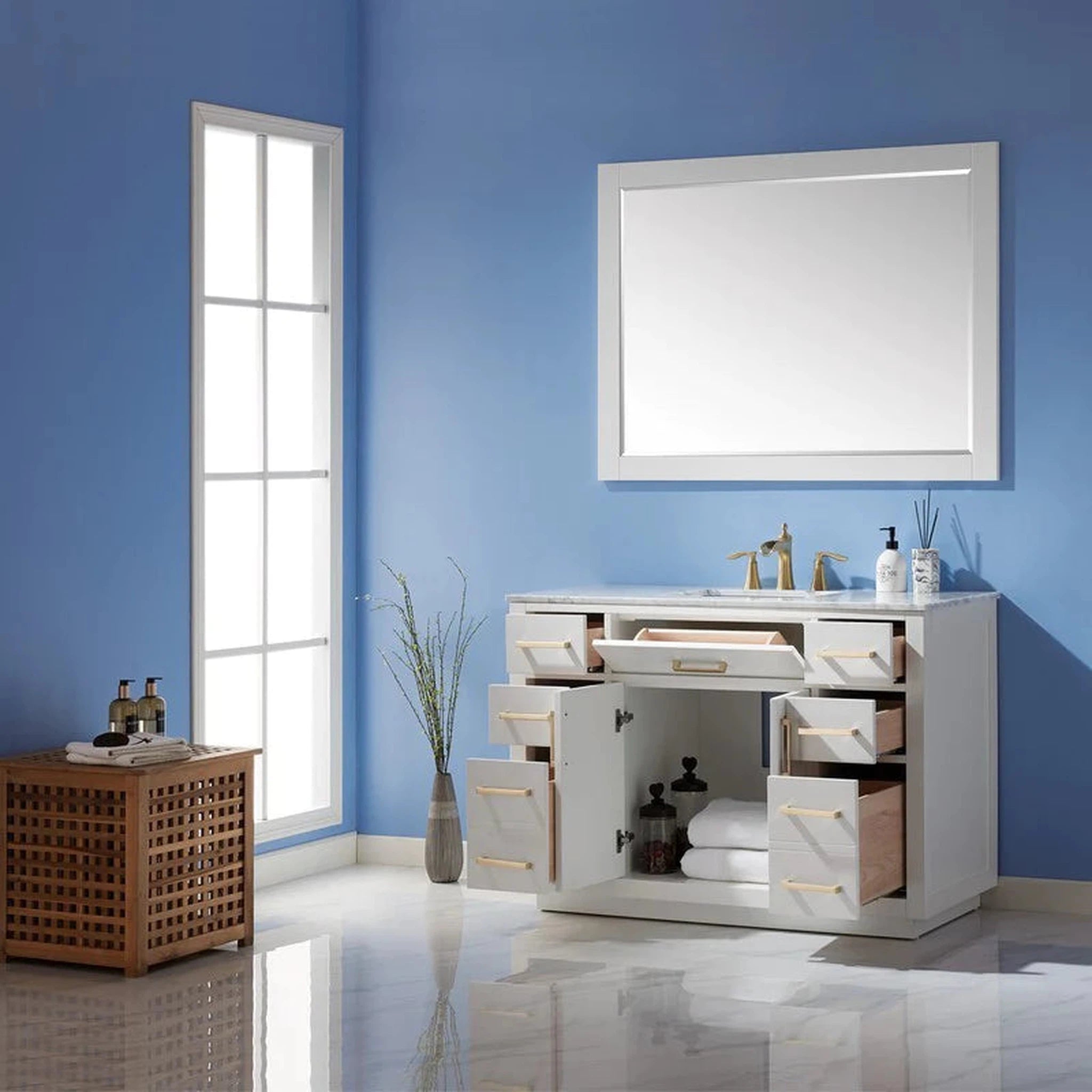 Ivy 48" Single Bathroom Vanity Cabinet Only in White and Mirror,  without Countertop