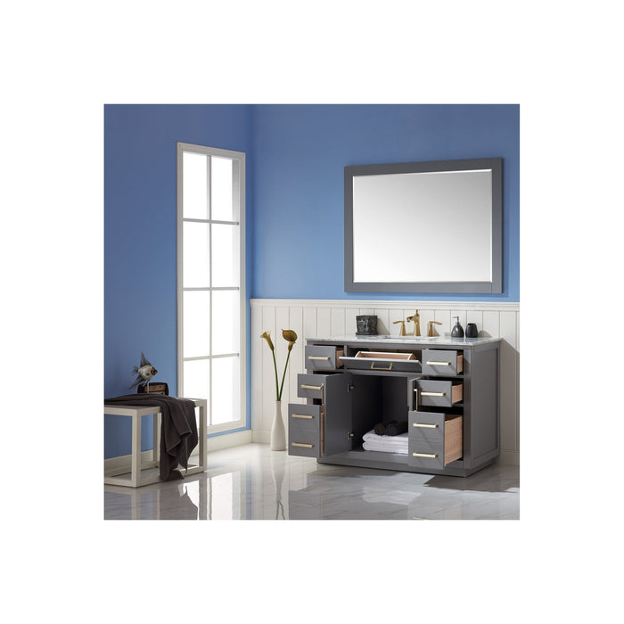 Ivy 48" Single Bathroom Vanity Set in Gray and Carrara White Marble Countertop with Mirror