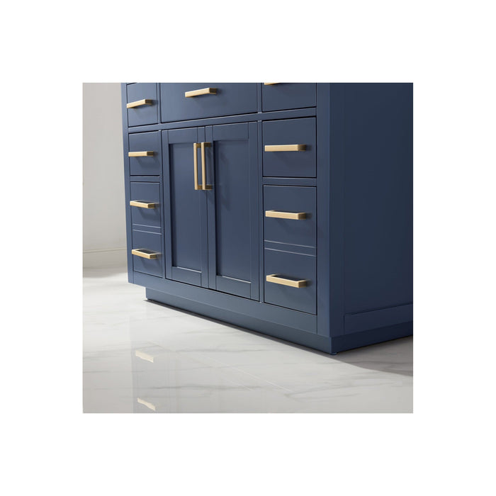 Ivy 48" Single Bathroom Vanity Set in Royal Blue and Carrara White Marble Countertop with Mirror