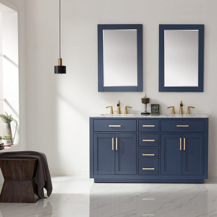 Ivy 60" Double Bathroom Vanity Cabinet Only in Royal Blue and Mirror, without Countertop