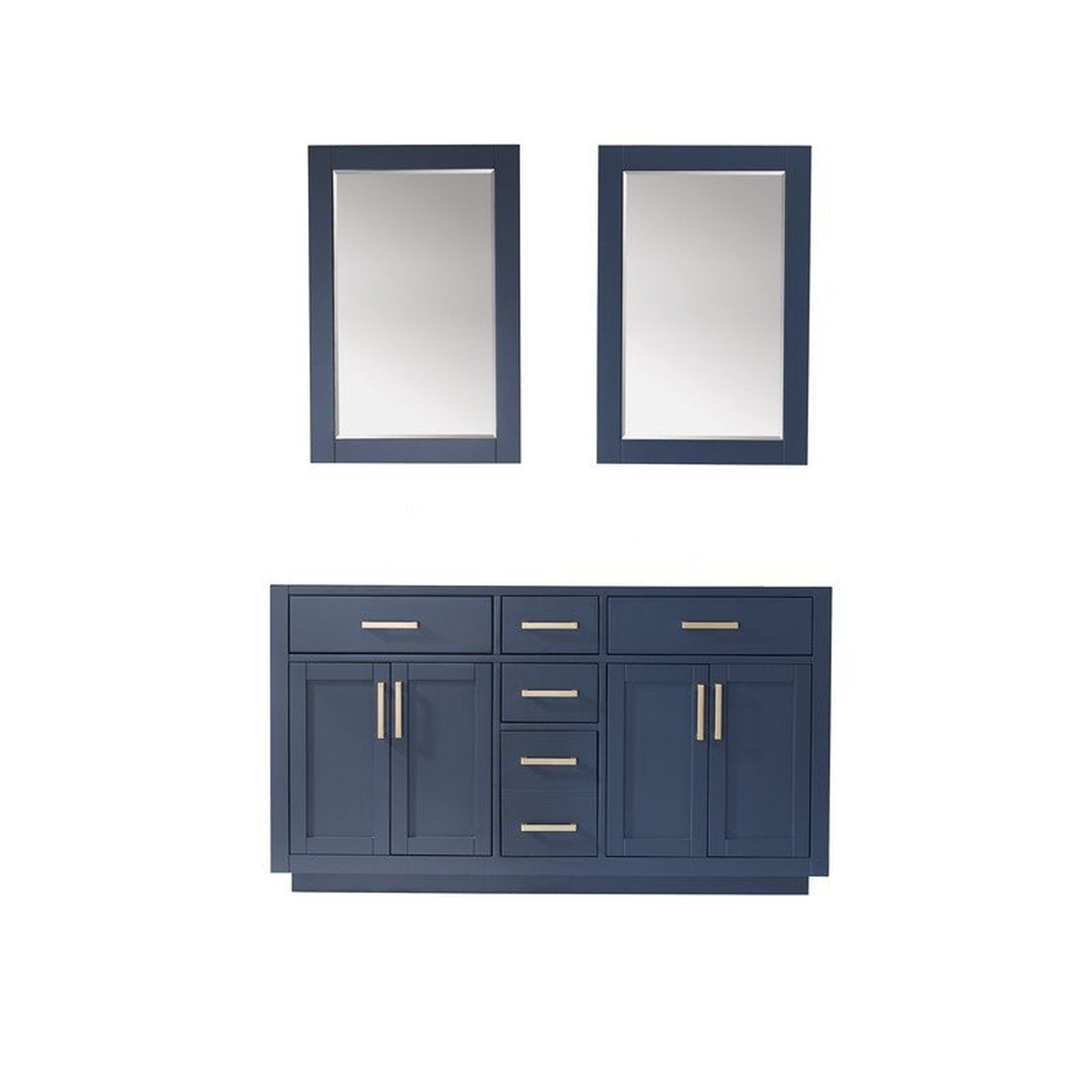 Ivy 60" Double Bathroom Vanity Cabinet Only in Royal Blue and Mirror, without Countertop
