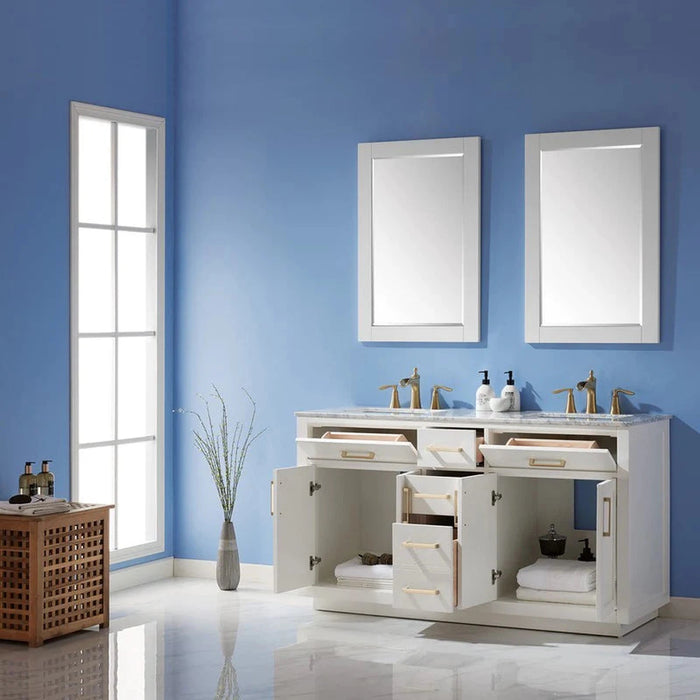 Ivy 60" Double Bathroom Vanity Cabinet Only in White and Mirror, without Countertop