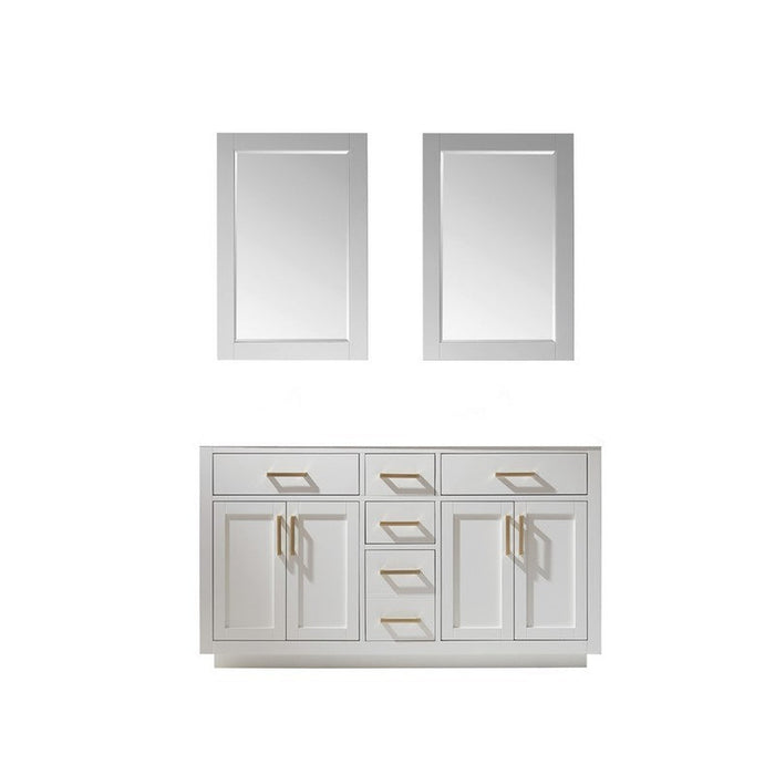 Ivy 60" Double Bathroom Vanity Cabinet Only in White and Mirror, without Countertop