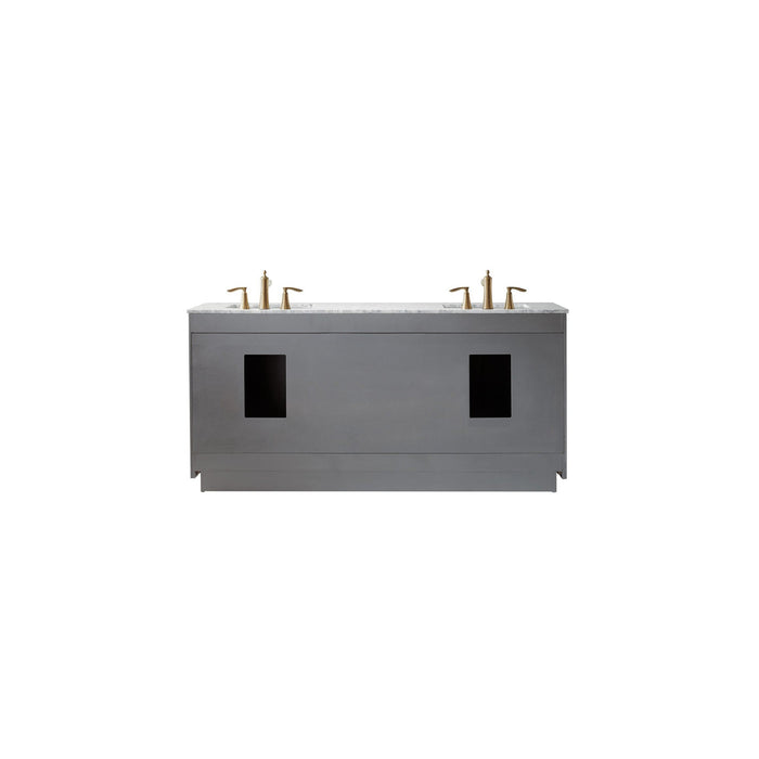Ivy 72" Double Bathroom Vanity Set in Gray and Carrara White Marble Countertop with Mirror