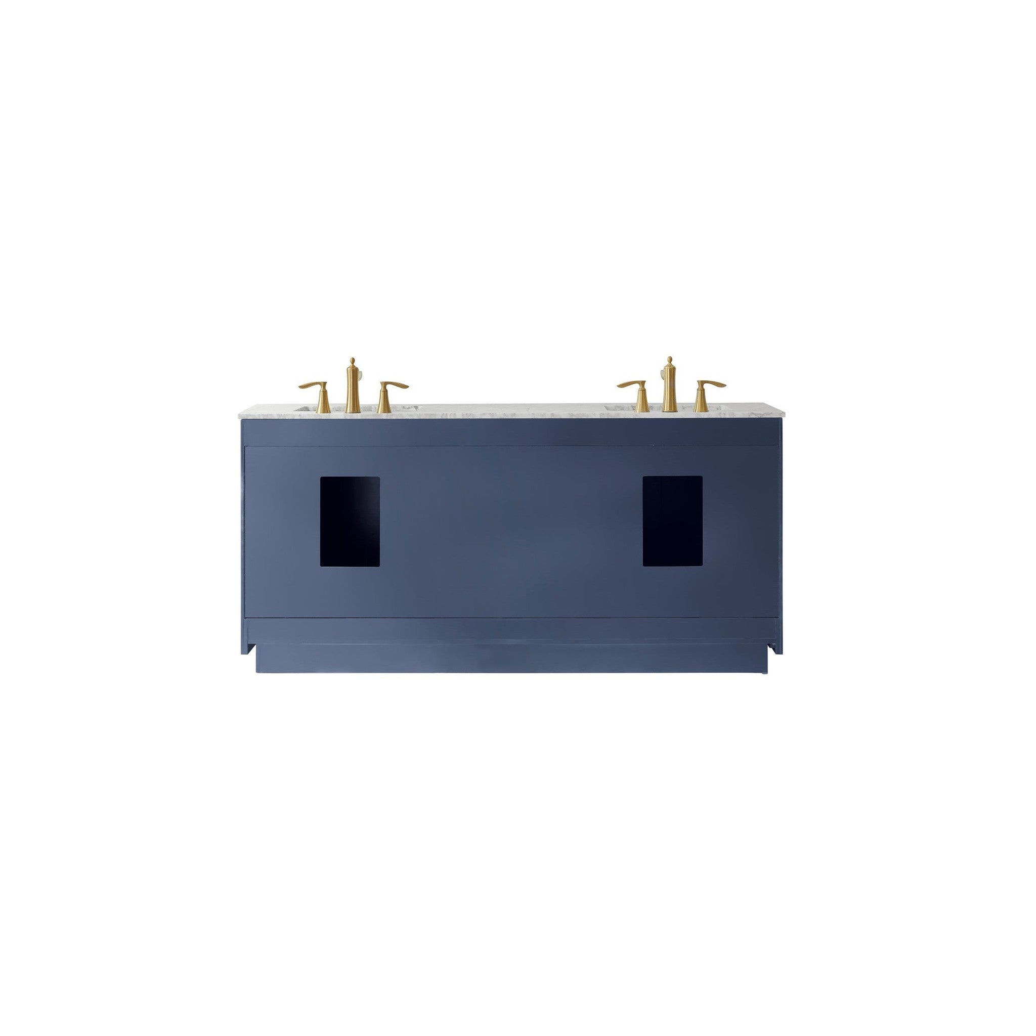 Ivy 72" Double Bathroom Vanity Set in Royal Blue and Carrara White Marble Countertop without Mirror