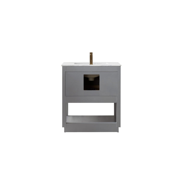 Remi 30" Single Bathroom Vanity Set in Gray and Carrara White Marble Countertop without Mirror