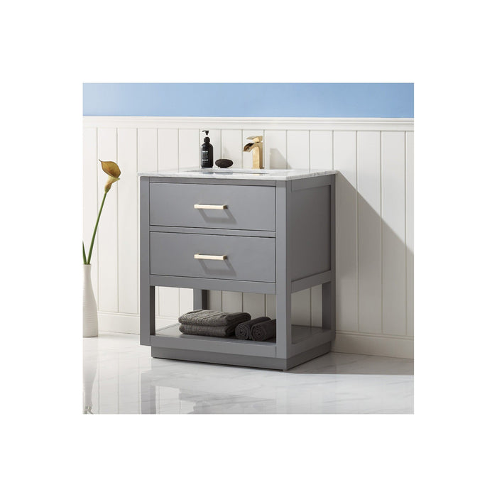 Remi 30" Single Bathroom Vanity Set in Gray and Carrara White Marble Countertop without Mirror