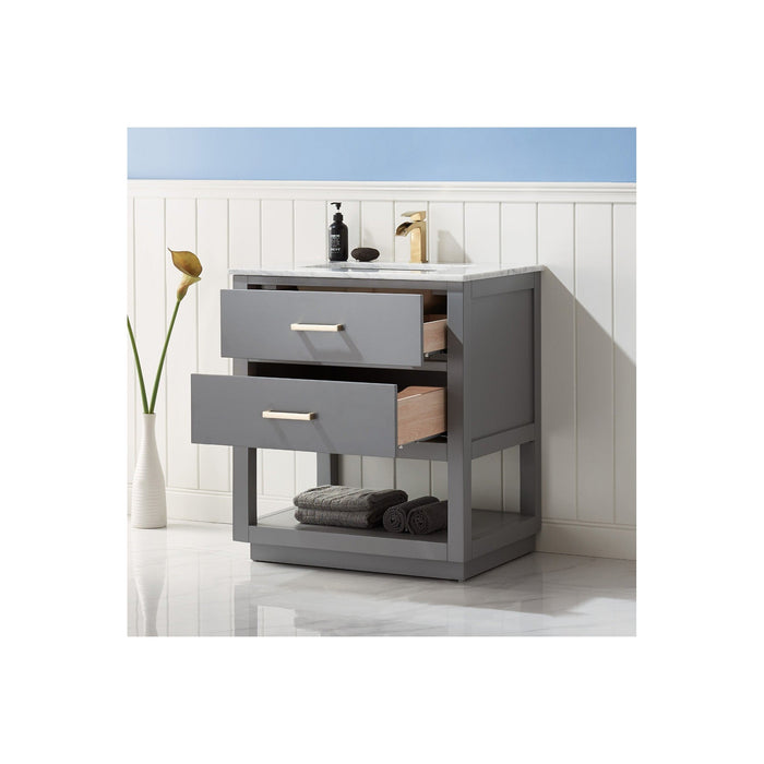 Remi 30" Single Bathroom Vanity Set in Gray and Carrara White Marble Countertop without Mirror