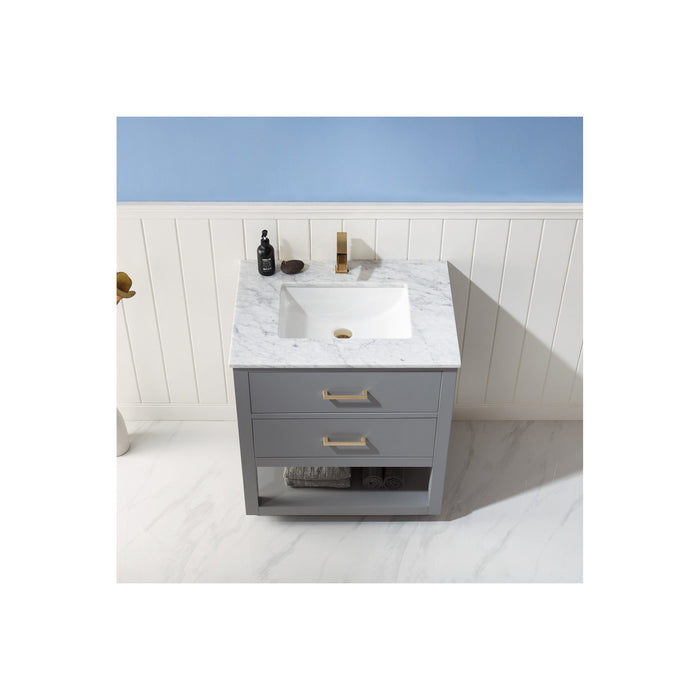 Remi 30" Single Bathroom Vanity Set in Gray and Carrara White Marble Countertop without Mirror