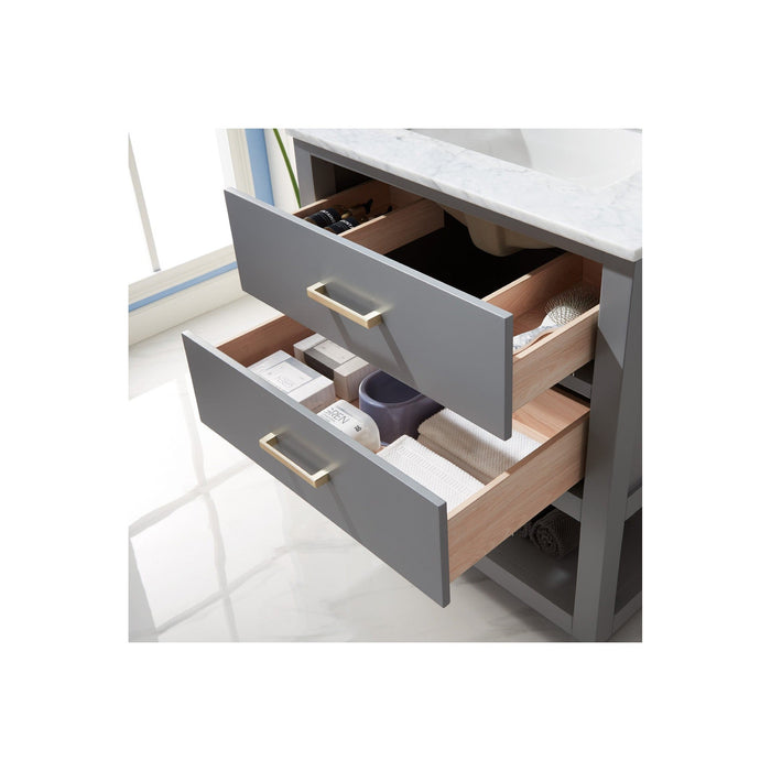 Remi 30" Single Bathroom Vanity Set in Gray and Carrara White Marble Countertop without Mirror