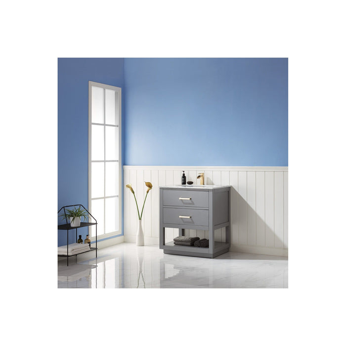 Remi 30" Single Bathroom Vanity Set in Gray and Carrara White Marble Countertop without Mirror