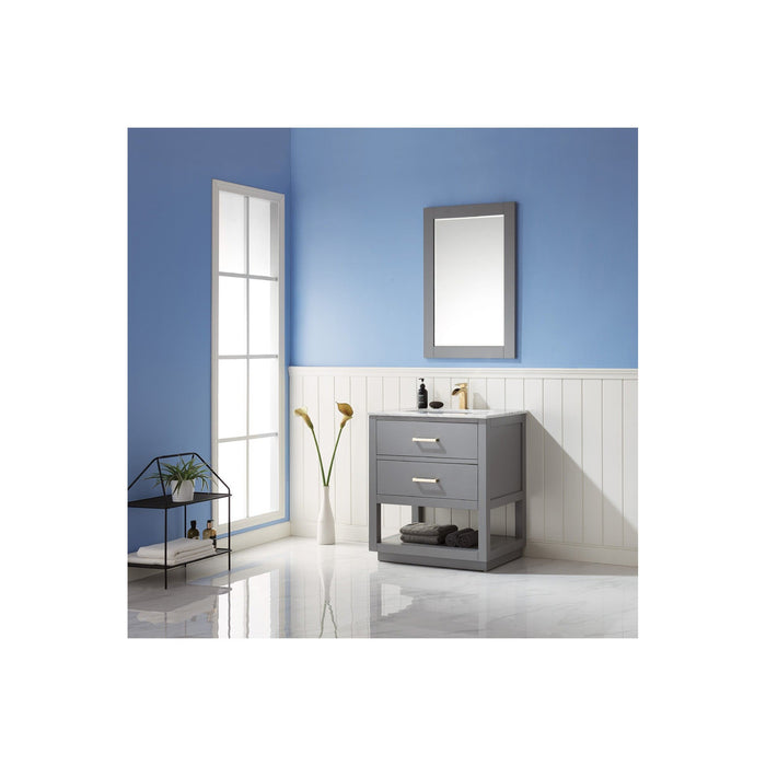 Remi 30" Single Bathroom Vanity Set in Gray and Carrara White Marble Countertop with Mirror