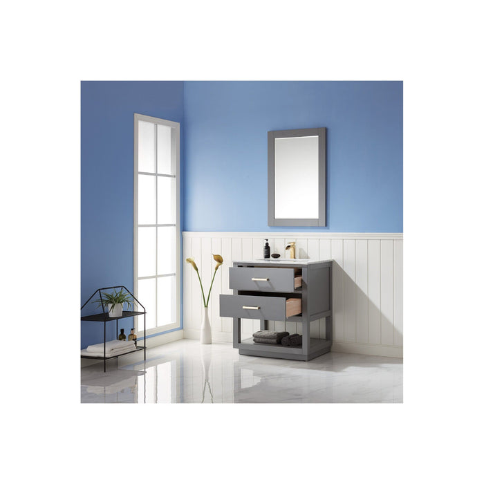 Remi 30" Single Bathroom Vanity Set in Gray and Carrara White Marble Countertop with Mirror