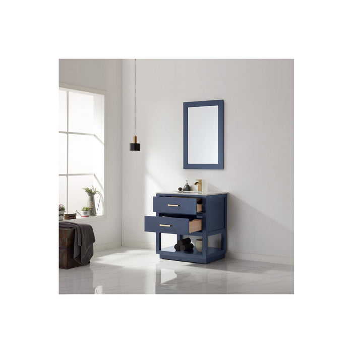 Remi 30" Single Bathroom Vanity Set in Royal Blue and Carrara White Marble Countertop with Mirror