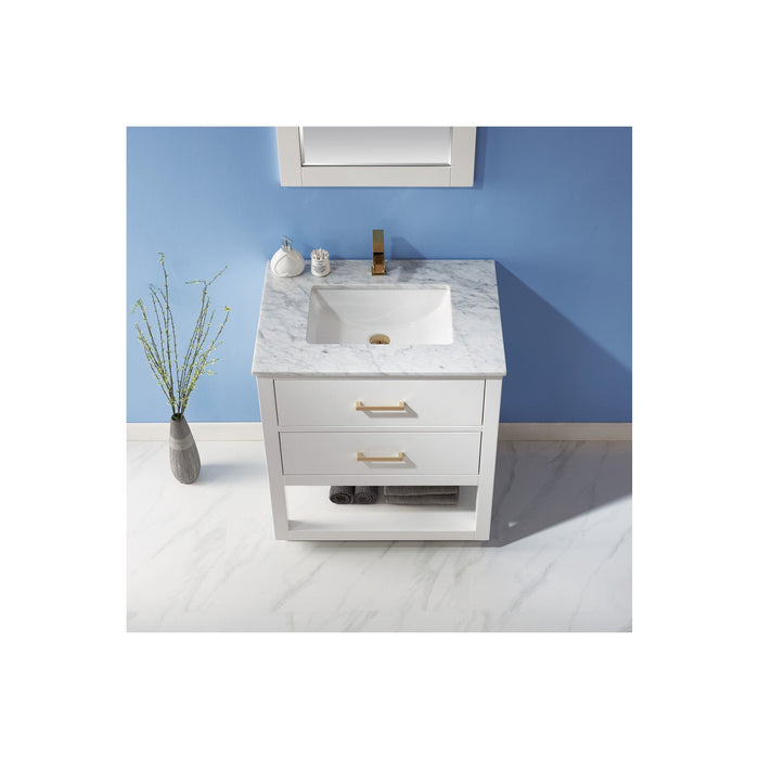 Remi 30" Single Bathroom Vanity Set in White and Carrara White Marble Countertop with Mirror