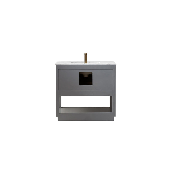 Remi 36" Single Bathroom Vanity Set in Gray and Carrara White Marble Countertop without Mirror