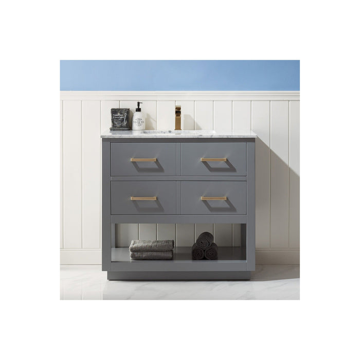 Remi 36" Single Bathroom Vanity Set in Gray and Carrara White Marble Countertop without Mirror