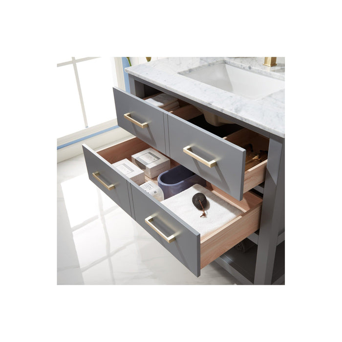 Remi 36" Single Bathroom Vanity Set in Gray and Carrara White Marble Countertop without Mirror