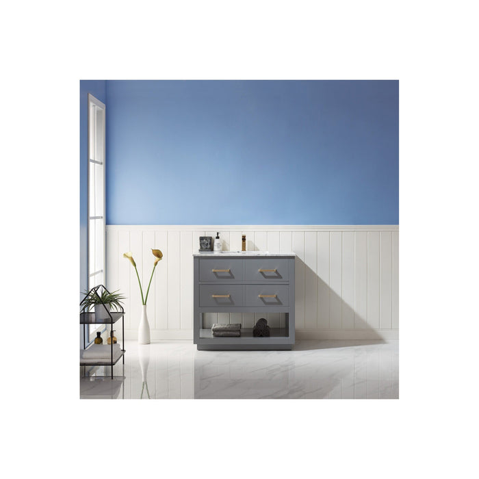 Remi 36" Single Bathroom Vanity Set in Gray and Carrara White Marble Countertop without Mirror