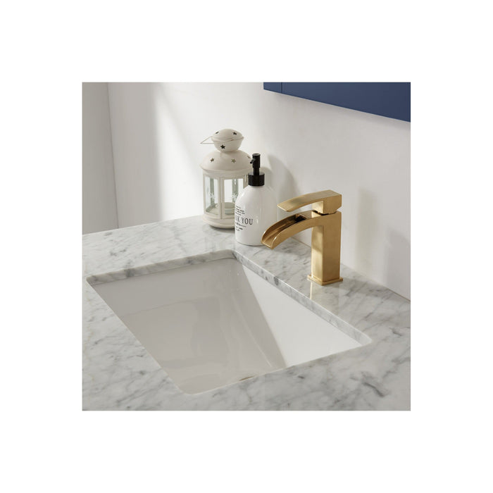Remi 36" Single Bathroom Vanity Set in Royal Blue and Carrara White Marble Countertop without Mirror