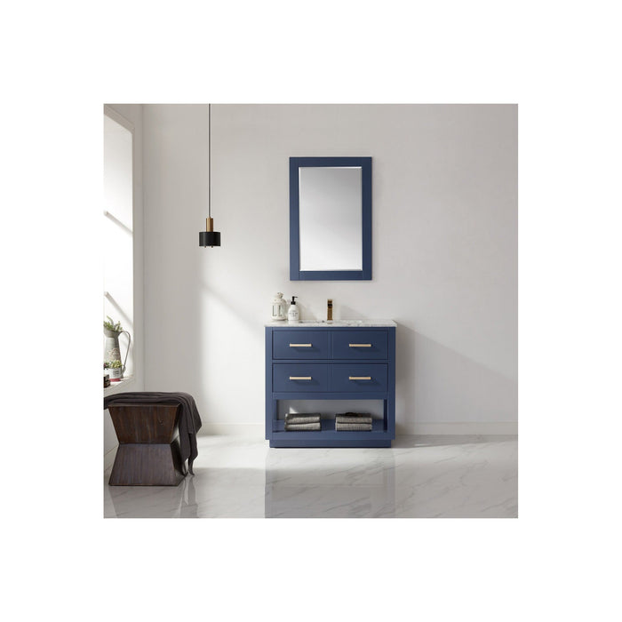 Remi 36" Single Bathroom Vanity Set in Royal Blue and Carrara White Marble Countertop with Mirror