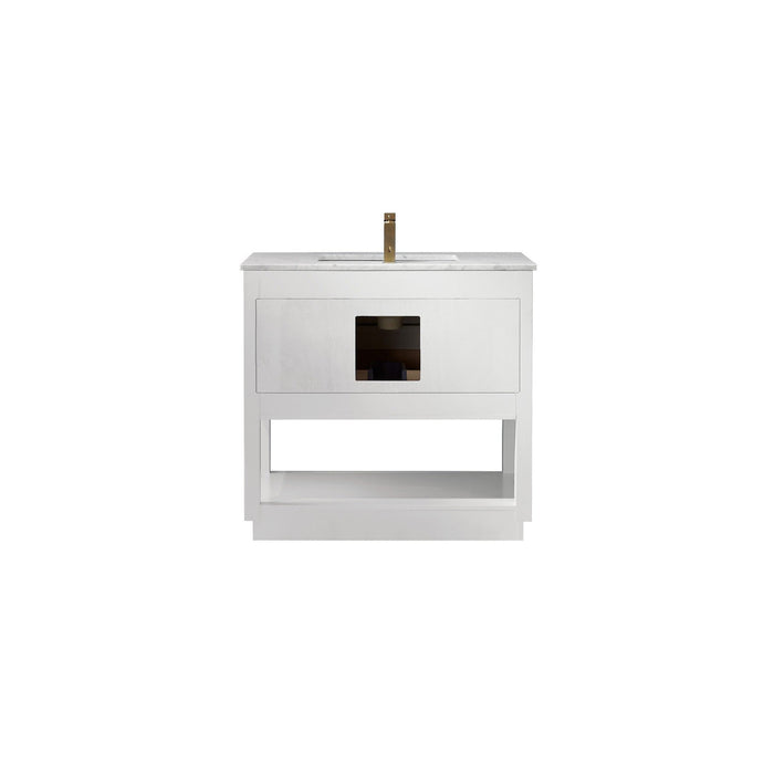 Remi 36" Single Bathroom Vanity Set in White and Carrara White Marble Countertop without Mirror