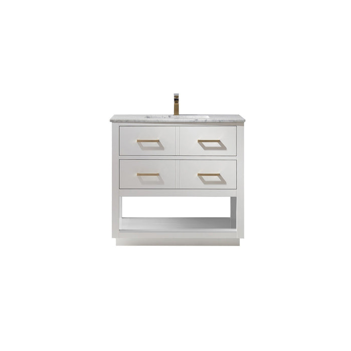 Remi 36" Single Bathroom Vanity Set in White and Carrara White Marble Countertop without Mirror